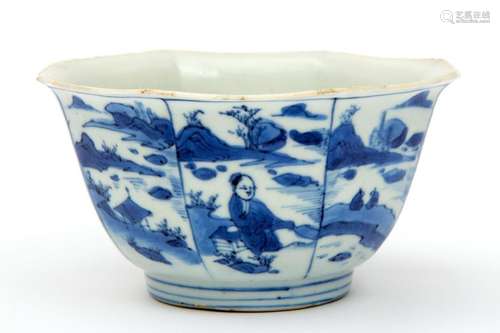 An octagonal blue and white bowl