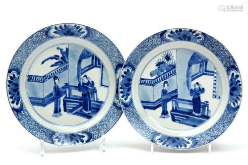 Two blue and white Long Eliza plates