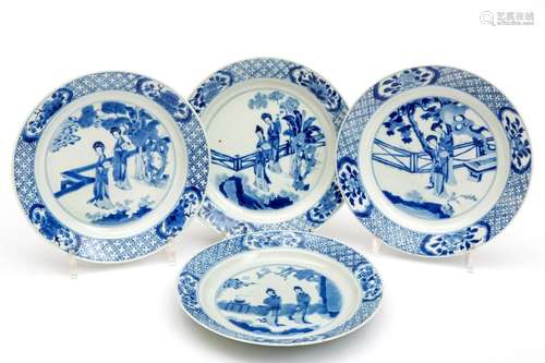 Four blue and white Long Eliza plates