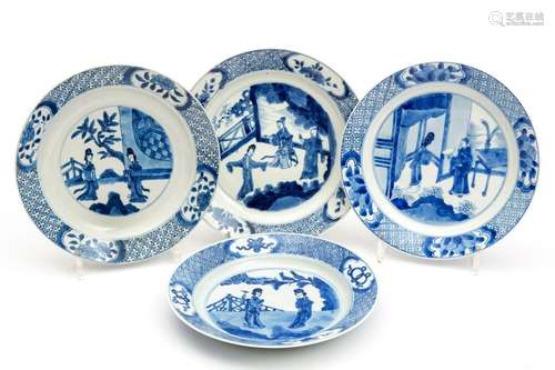 Four blue and white Long Eliza plates