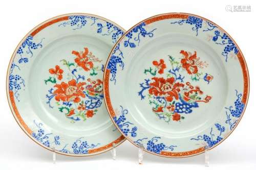 A pair of florally enameled plates