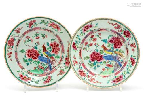 Two famille rose bird plates