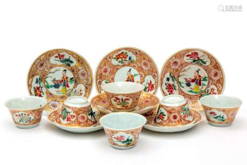 Six famille rose cups and saucers