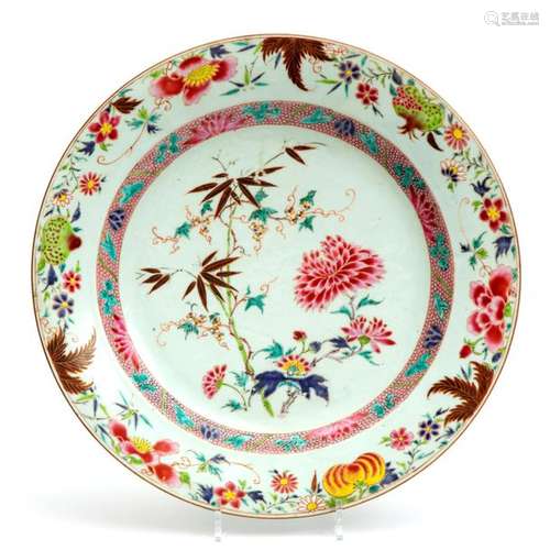 A large famille rose floral charger