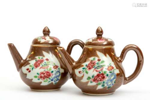 Two Batavia glazed and famille rose teapots