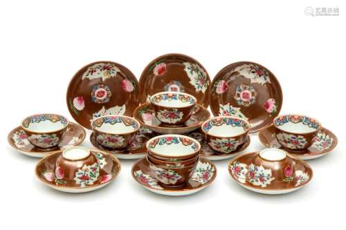 A Batavia glaze famille rose set of cups and sauce…