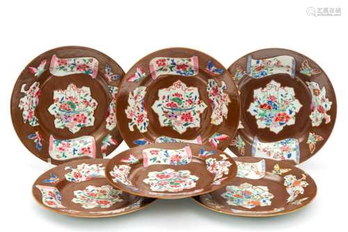 Six Batavia ware plates with decoration in famille…