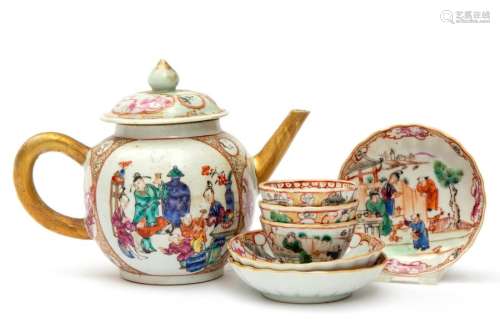 A Chinese famille rose mandarin teapot plus three …