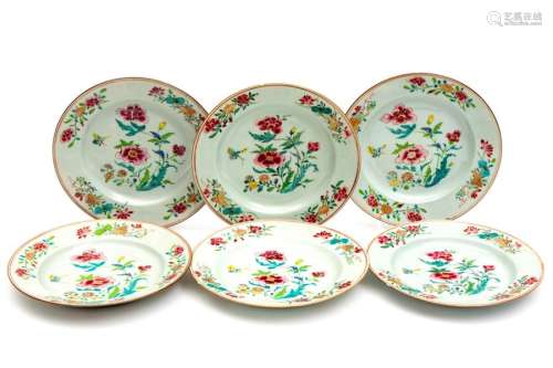 A set of six famille rose plates