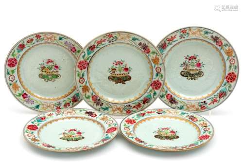 Five famille rose plates