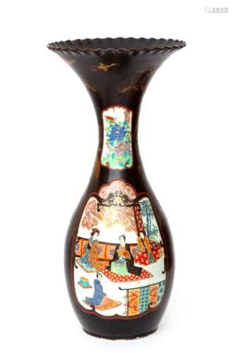 A Japanese porcelain vase with partly lacquer fini…