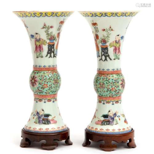 Two Gu Form playing boys famille rose vases