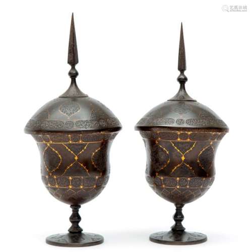 A pair of Indo Persian covered coupes of lacquered…