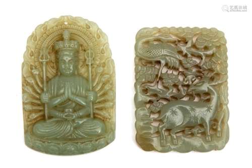 Two pieces of Jade: a Buddha pendant and amulet.