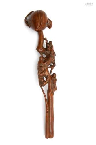 A wooden carved ruyi sceptre