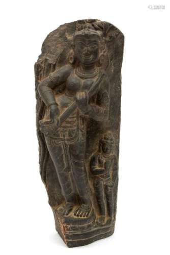 A black stone fragment of Sarasvati