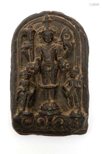 A black stone stele with Vishnu