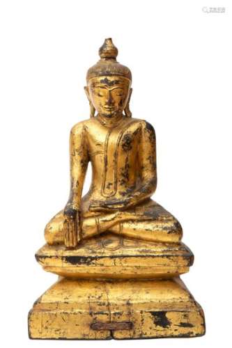 A gilded wood Bhumisparsa Buddha