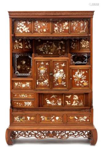A Shibayama inlaid wood cabinet