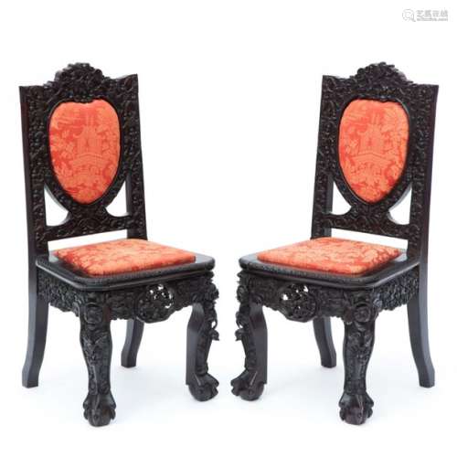 A pair of Chinese hardwood side chairs