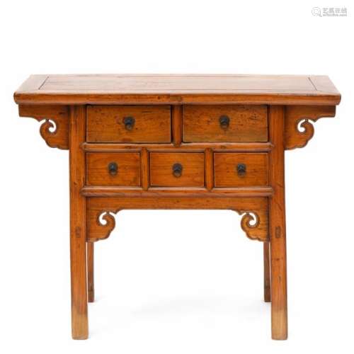 A Chinese elm five drawer altar coffer, liansanchu