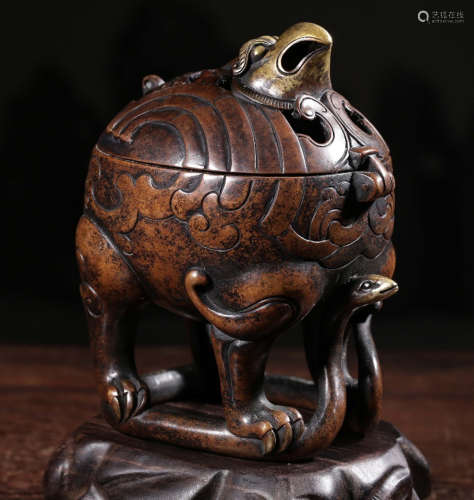 A COPPER CENSER WITH BEAST FEET