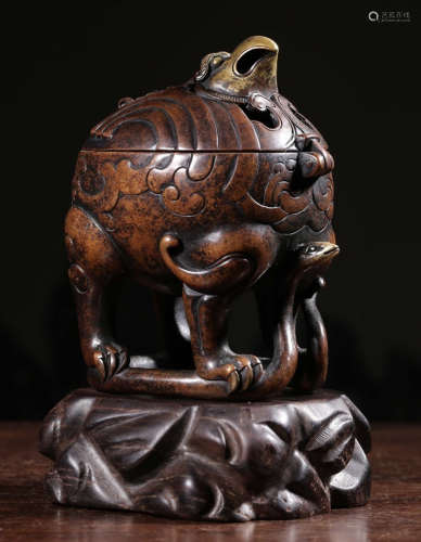 A COPPER CENSER SHAPED WITH BEAST