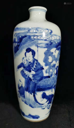 A BLUE&WHITE GLAZE VASE PAINTED WITH FIGURE PATTERN