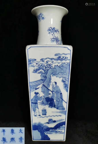 A BLUE&WHITE GLAZE SQUARE VASE PAINTED WITH FIGURE PATTERN