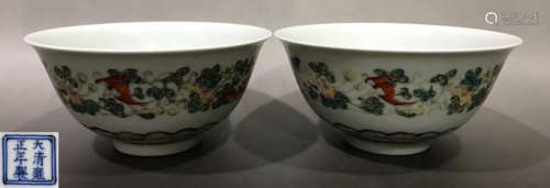 PAIR OF FAMILLE ROSE GLAZE BOWL PAINTED WITH FLOWER
