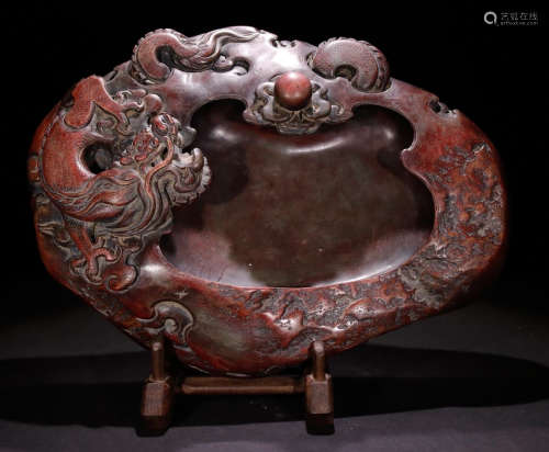 AN INK SLAB CARVED WITH DRAGON