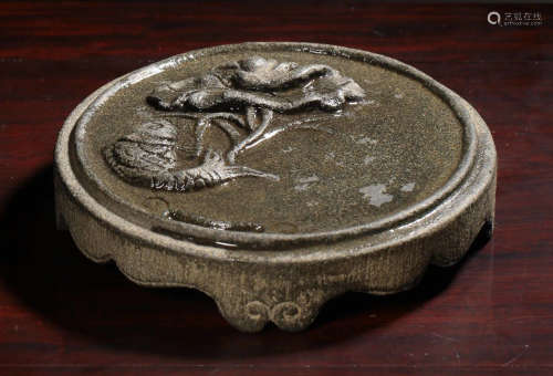 AN INK SLAB CARVED WITH FLOWER&FISH