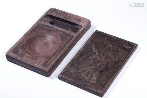 AN INK SLAB CARVED WITH LOTUS