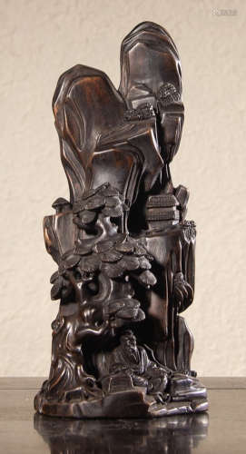 A TANXIANG WOOD ORNAMENT CARVED WITH LANDSCAPE