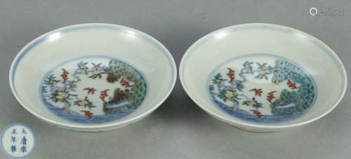 PAIR OF DOUCAI WHITE GLAZE PLATE WITH BAT PATTERN
