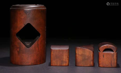 SET OF HUANGYANG WOOD SEAL CARVED WITH POETRY