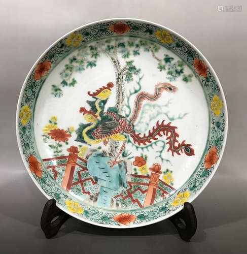 A WUCAI GLAZE PLATE WITH FLOWER&BIRD PATTERN