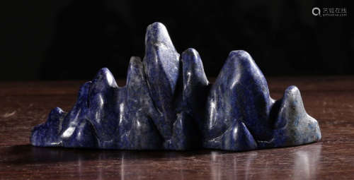 A LAZULI BRUSH HOLDER SHAPED WITH MOUNTAIN