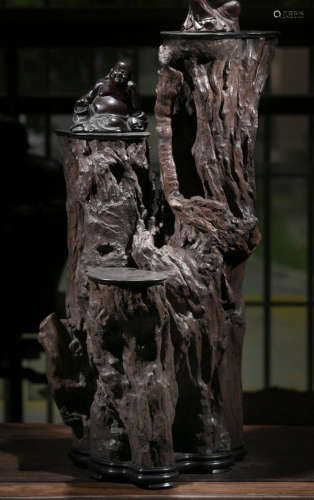 A LONGYAN WOOD CARVED BASE WITH NATURE SHAPED