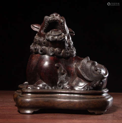A ZITAN WOOD CENSER SHAPED WITH BEAST