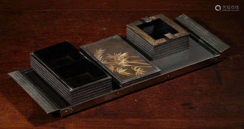 SET OF HUALI WOOD BOX CARVED WITH BAMBOO PATTERN