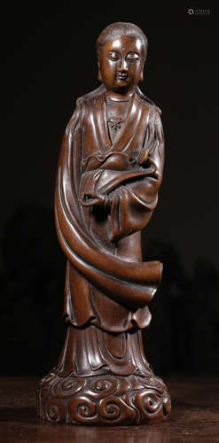 A HUANG YANG WOOD GUANYIN BUDDHA STATUE