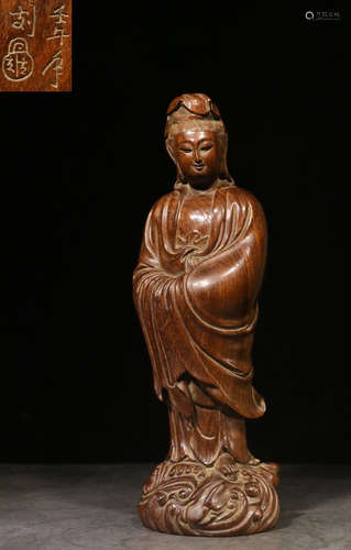 A ZITAN WOOD GUANYIN BUDDHA STATUE