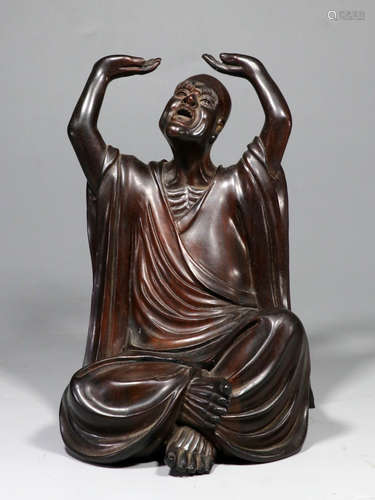 A SUANZHI WOOD ARHAT BUDDHA STATUE