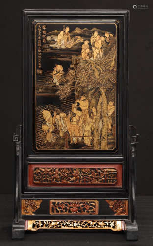 A LACQUER SCREEN WITH STORY PATTERN