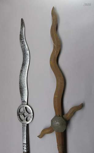 TWO CHINESE ORNAMENTAL SPEARS (QIANG)