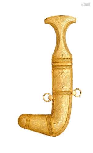 A CASED ARAB PRESENTATION GOLD-MOUNTED DAGGER (JAMBIYA)