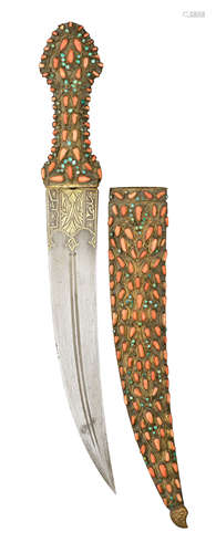 ˜AN OTTOMAN CORAL-AND TURQUOISE-MOUNTED DAGGER (JAMBIYA)