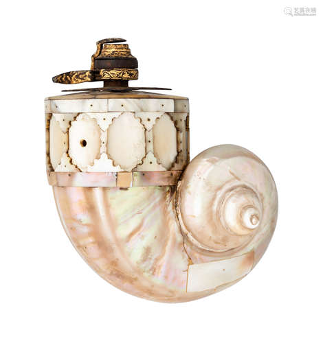 ‡A RARE INDIAN MOTHER-OF-PEARL POWDER-FLASK