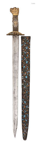 AN UNUSUAL NAVAL OFFICER'S DIRK WITH ENAMELLED SCABBARD